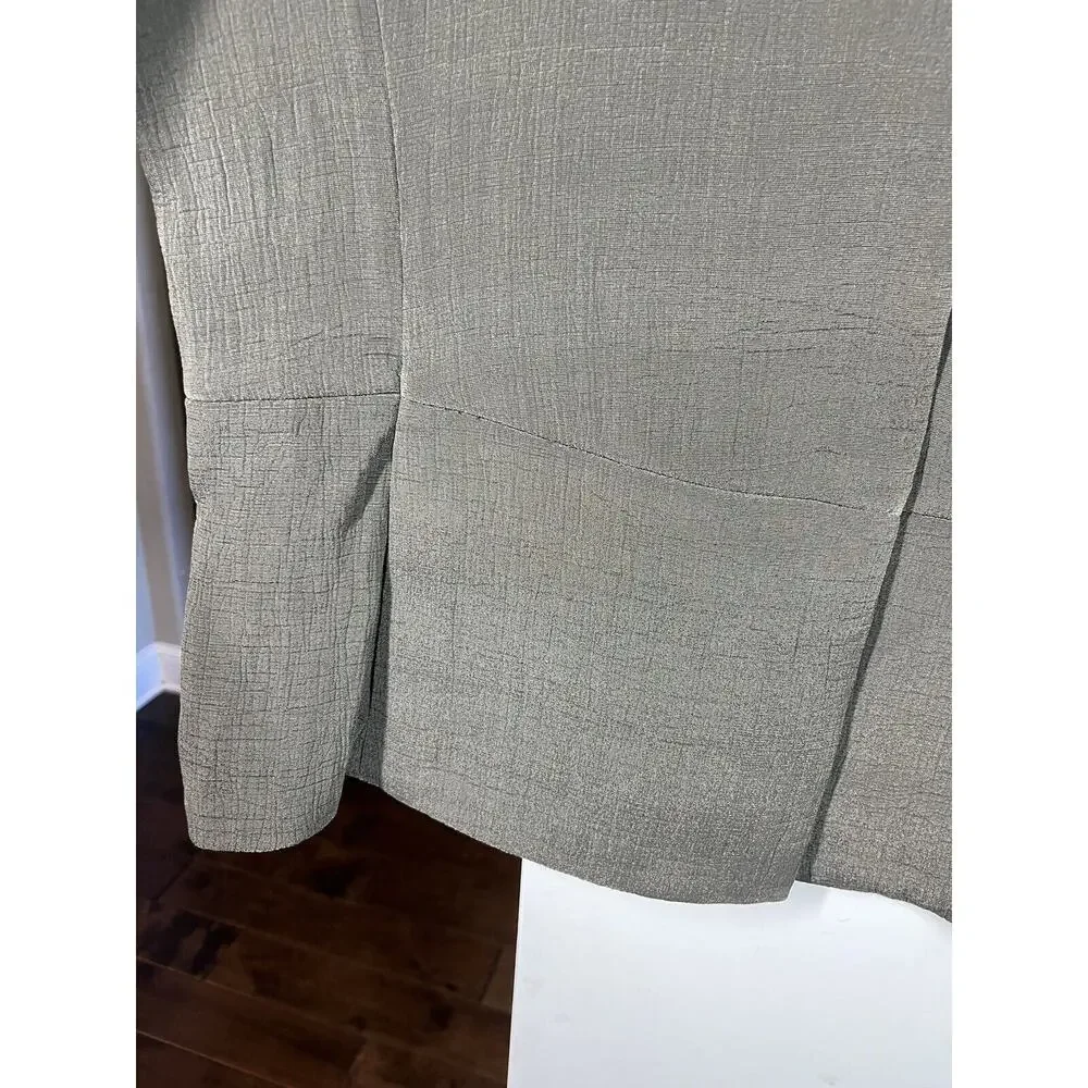 EILEEN FISHER Jacket Large Collarless Rayon Silk Blend Textured Brown Hook‎ Eye